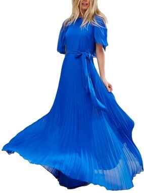 ASOS Royal Blue Pleated Maxi Dress with Tie Waist